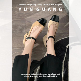 Giày cao gót YUNGUANG mũi vuông phong cách Pháp thời trang mùa thu cho nữ