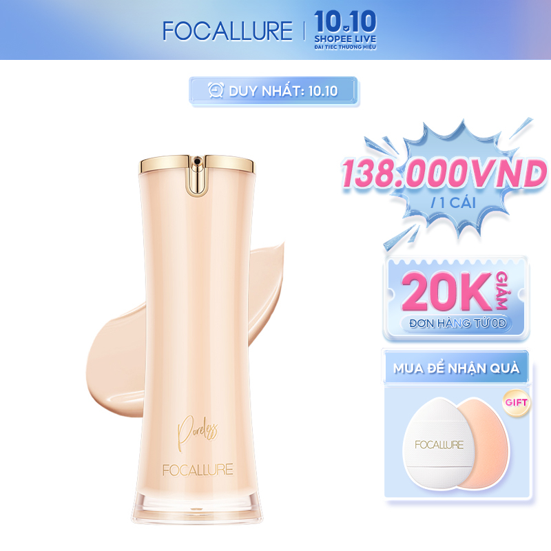 Kem nền FOCALLURE 01 dạng lỏng kiểm soát dầu che lỗ chân lông tự nhiên 30g tùy chọn màu sắc