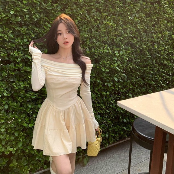 Đầm Tay Dài Hở Vai Thời Trang Quyến Rũ Cho Nữ