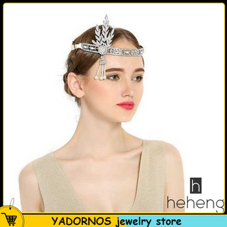 YADORNOS Băng đô đường kính 13.5cm gắn hình lá cây đính tua rua và ngọc trai phỏng theo phim The Great Gatsby dành cho bạn nữ