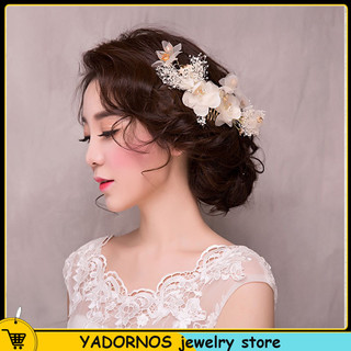YADORNOS Set Cài Tóc + Lược Cài Tóc Phối Hoa Màu Trắng Lãng Mạn Cho Cô Dâu