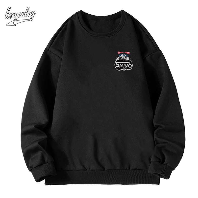 Áo sweater nam đen BEEYANBUY áo nỉ tay dài thời trang vintage  in hình unisex 100% cotton-Y0480