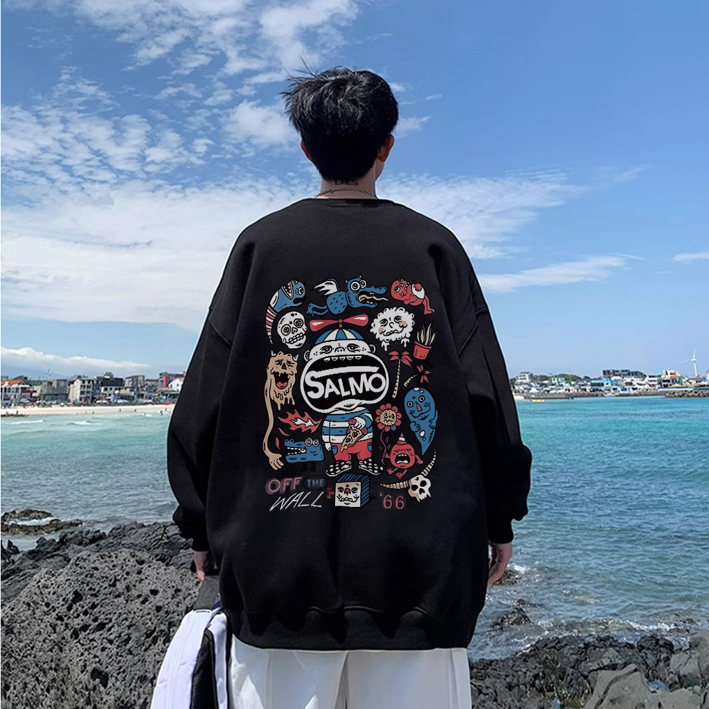 Áo sweater nam đen BEEYANBUY áo nỉ tay dài thời trang vintage  in hình unisex 100% cotton-Y0480
