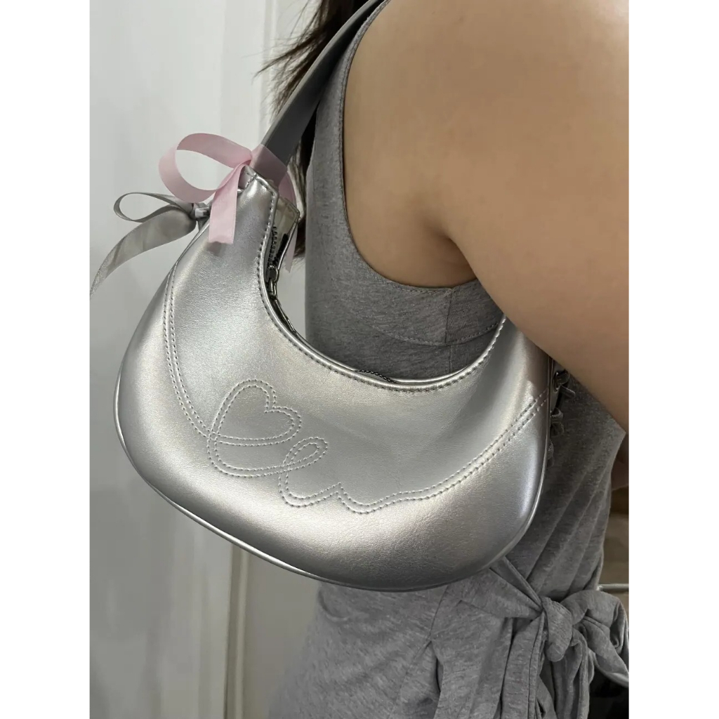 Túi đeo dưới cánh tay Di Động Màu Bạc niche Hình Mặt Trăng Khuyết Thời Trang Cho Nữ