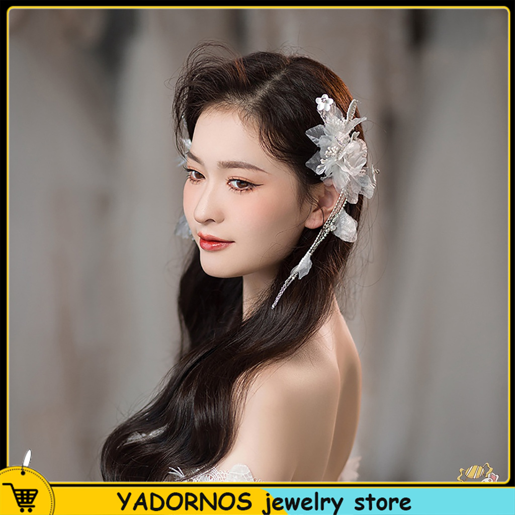 YADORNOS Cô Dâu Vải Hoa Kẹp Tóc Mũ Đội Đầu Handmade Tua Rua Da Lộn Hoa Tulip Phụ Kiện Tóc