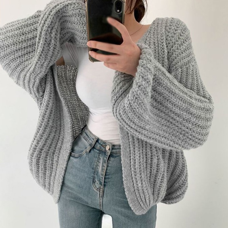 Áo Khoác cardigan Tay Dài Cổ Chữ v Màu Sắc Đơn Giản Cho Nữ