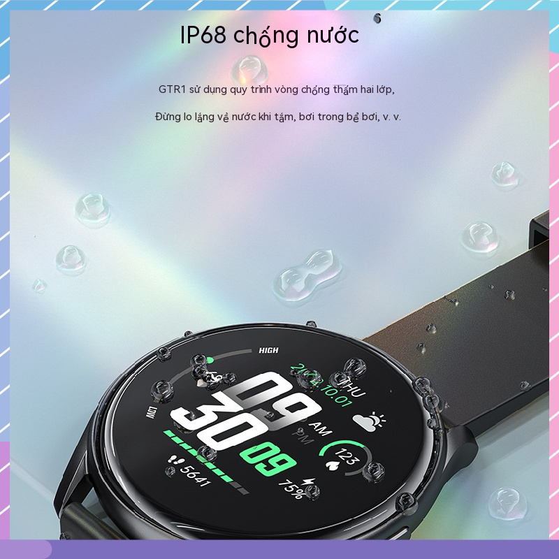 Gtr1 Đồng Hồ Thông Minh Màn Hình Tròn Hiển Thị Nhiệt Độ / Đo Nhịp Tim Cho xiaomi oppo vivo huawei samsung