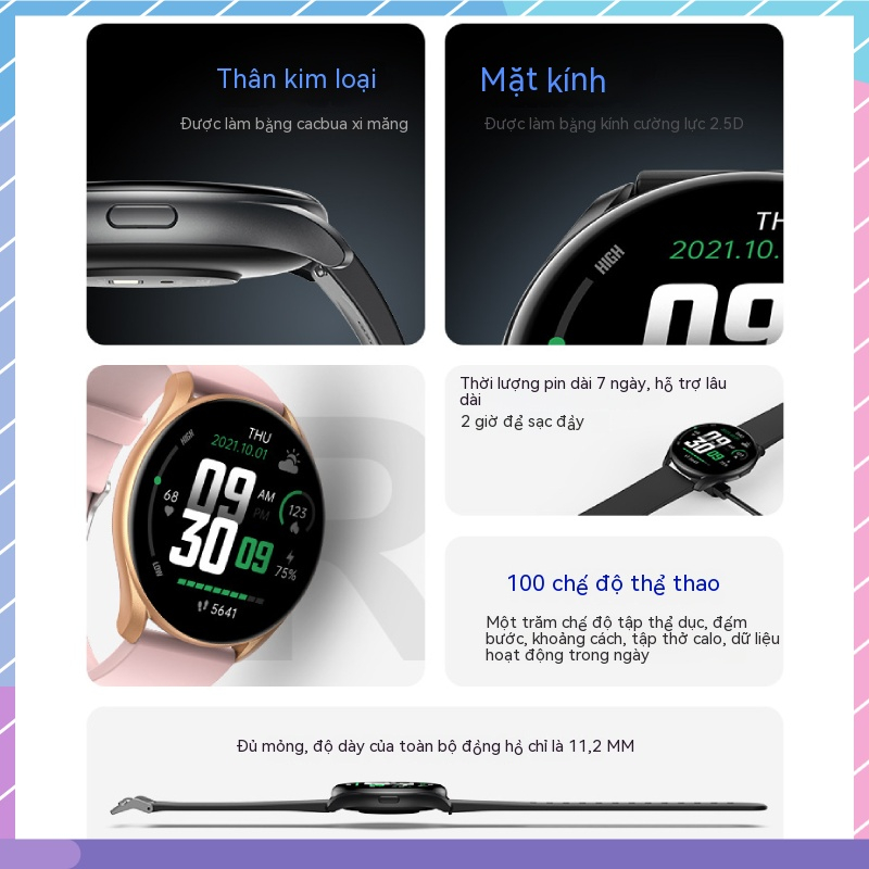 Gtr1 Đồng Hồ Thông Minh Màn Hình Tròn Hiển Thị Nhiệt Độ / Đo Nhịp Tim Cho xiaomi oppo vivo huawei samsung