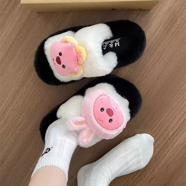 Dễ Thương Dép cotton Đế Dày Phối Lông Xinh Xắn Theo Phong Cách 2023 Dành Cho Nữ
