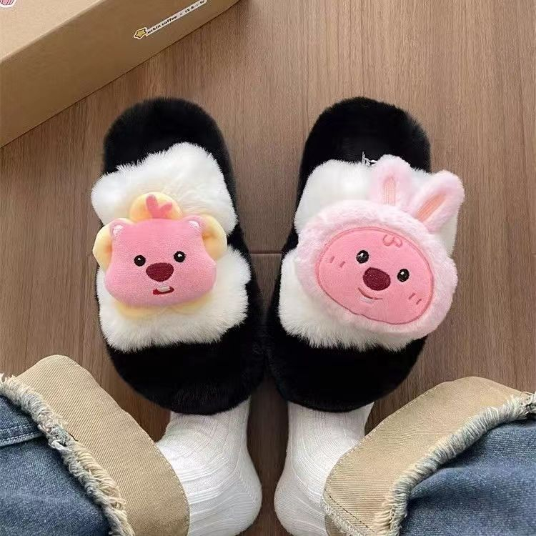 Dễ Thương Dép cotton Đế Dày Phối Lông Xinh Xắn Theo Phong Cách 2023 Dành Cho Nữ