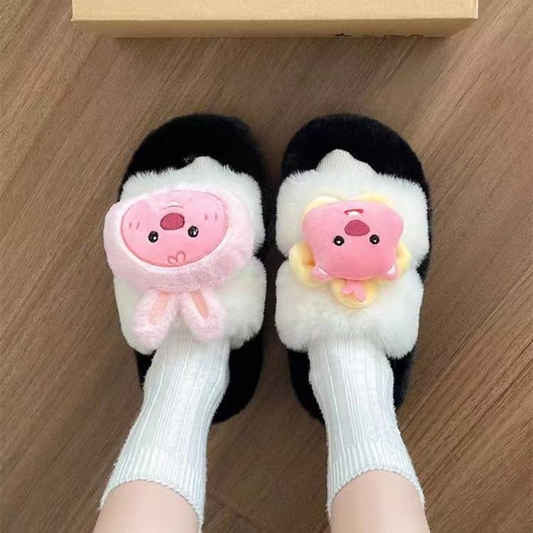 Dễ Thương Dép cotton Đế Dày Phối Lông Xinh Xắn Theo Phong Cách 2023 Dành Cho Nữ