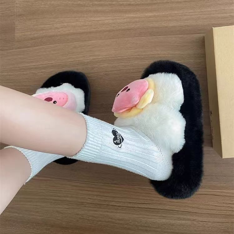 Dễ Thương Dép cotton Đế Dày Phối Lông Xinh Xắn Theo Phong Cách 2023 Dành Cho Nữ