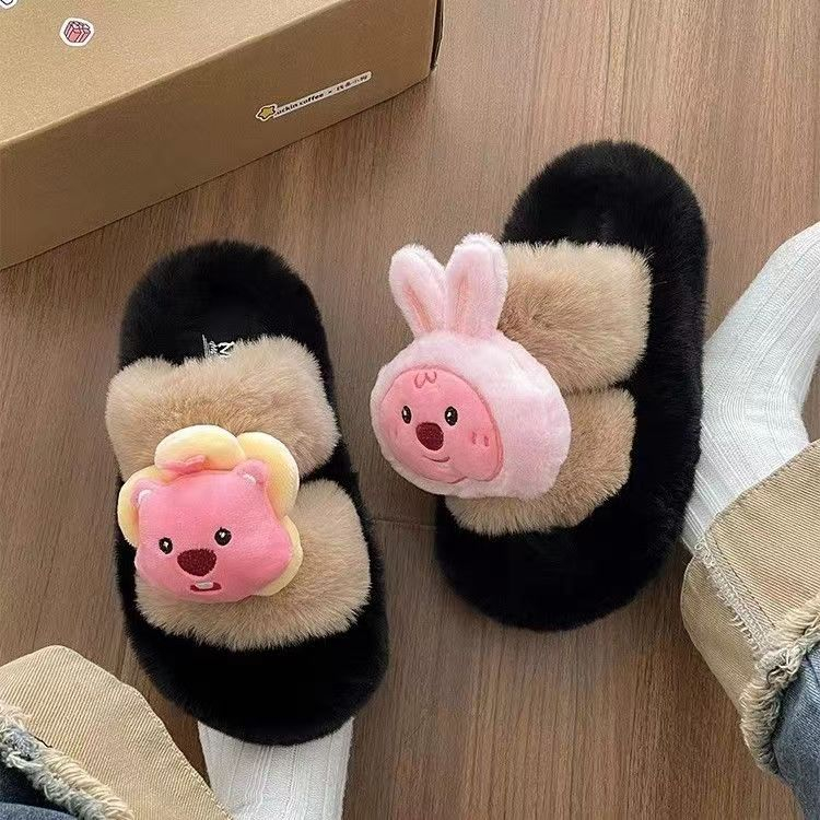 Dễ Thương Dép cotton Đế Dày Phối Lông Xinh Xắn Theo Phong Cách 2023 Dành Cho Nữ