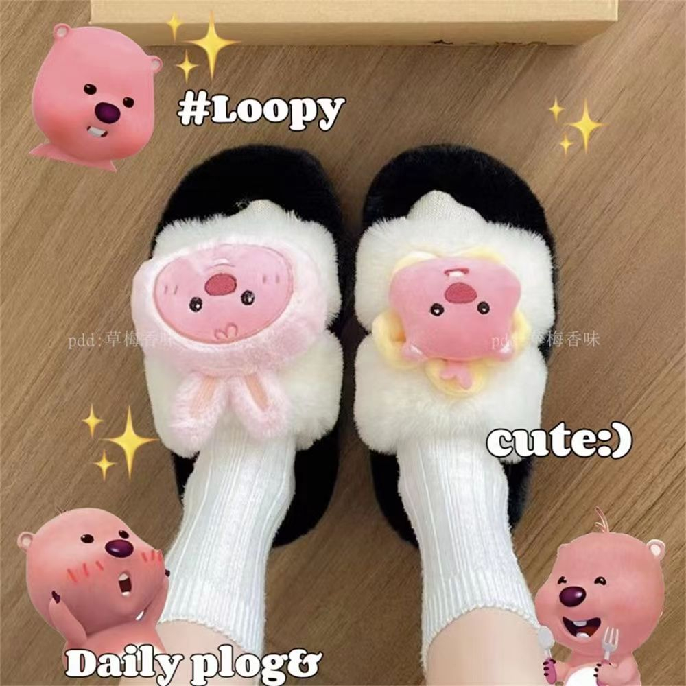 Dễ Thương Dép cotton Đế Dày Phối Lông Xinh Xắn Theo Phong Cách 2023 Dành Cho Nữ