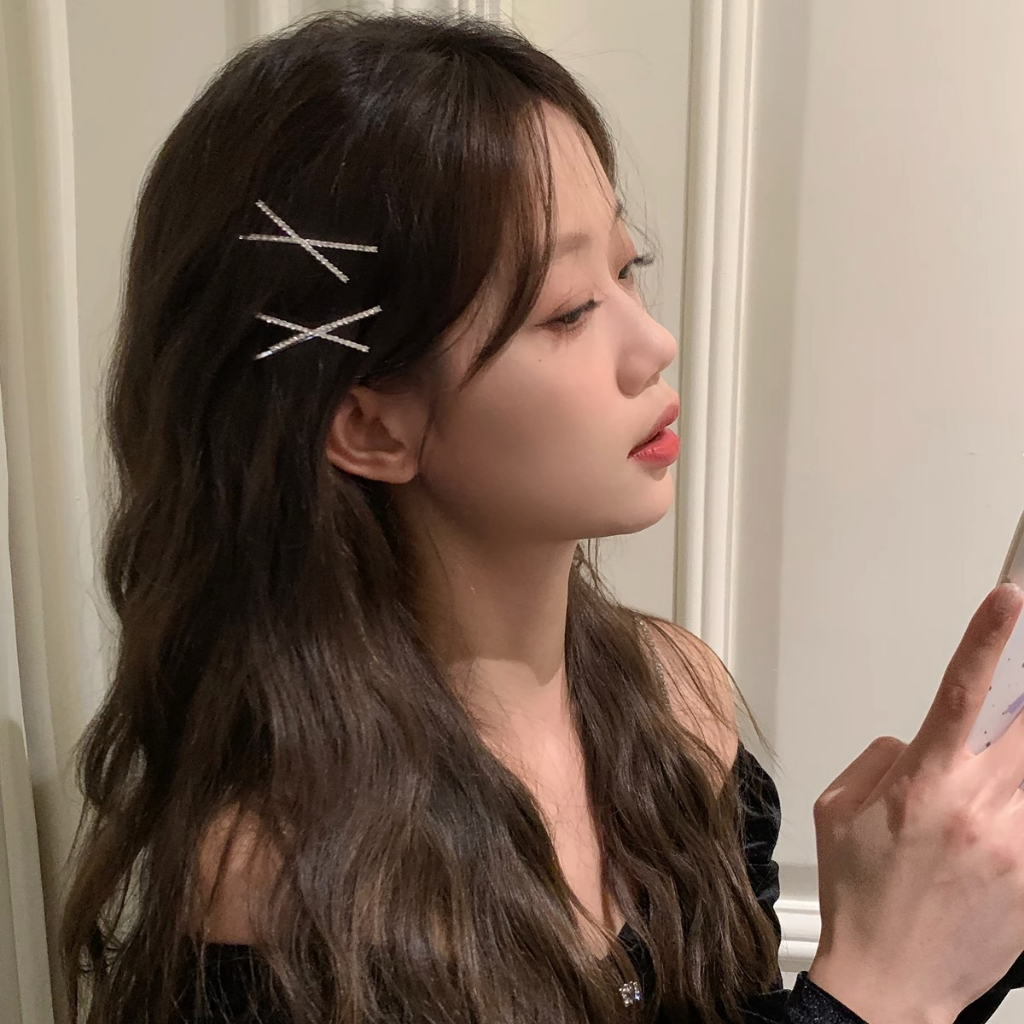 Kẹp Tóc Hình Chữ Thập Đính Đá Dễ Thương Phong Cách Hàn Quốc Cho Nữ