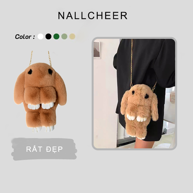 NALLCHEER túi đeo vai sang trọng cho bé gái Túi đeo chéo hình thỏ dễ thương mùa đông