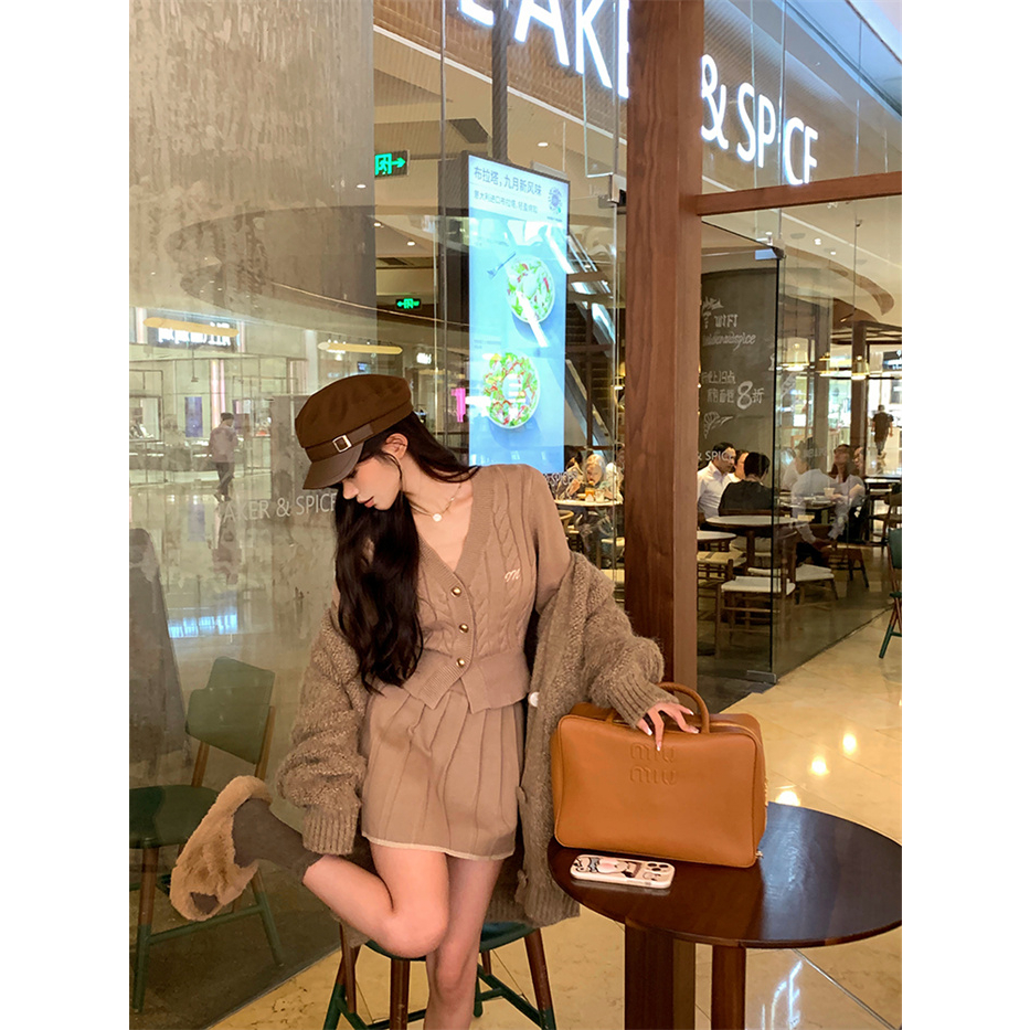 NZN Bộ áo dệt kim dài tay thời trang mùa thu dành cho nữ + Váy bô