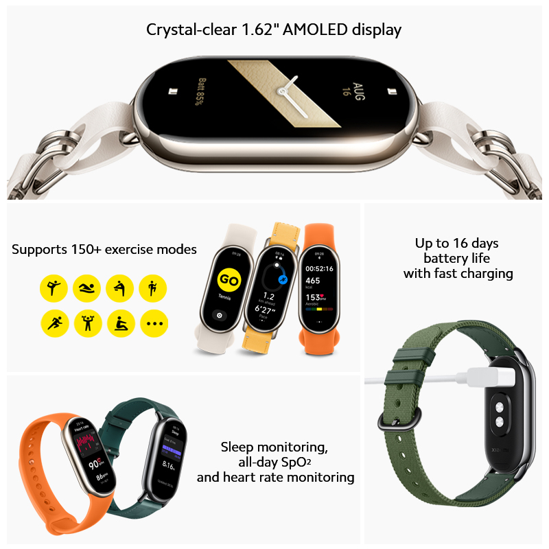 Vòng Đeo Tay Thông Minh xiaomi band 8 1.62 Pin Siêu Dài 16 Ngày 150 + Chế