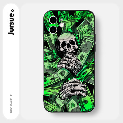 Ốp lưng JURSUE mềm chống bẩn hình ngầu nam đen Cho iPhone 17 16 15 14 13 12 11 PRO MAX SE 2020 X XR XS ip 8 7 Plus Y4231
