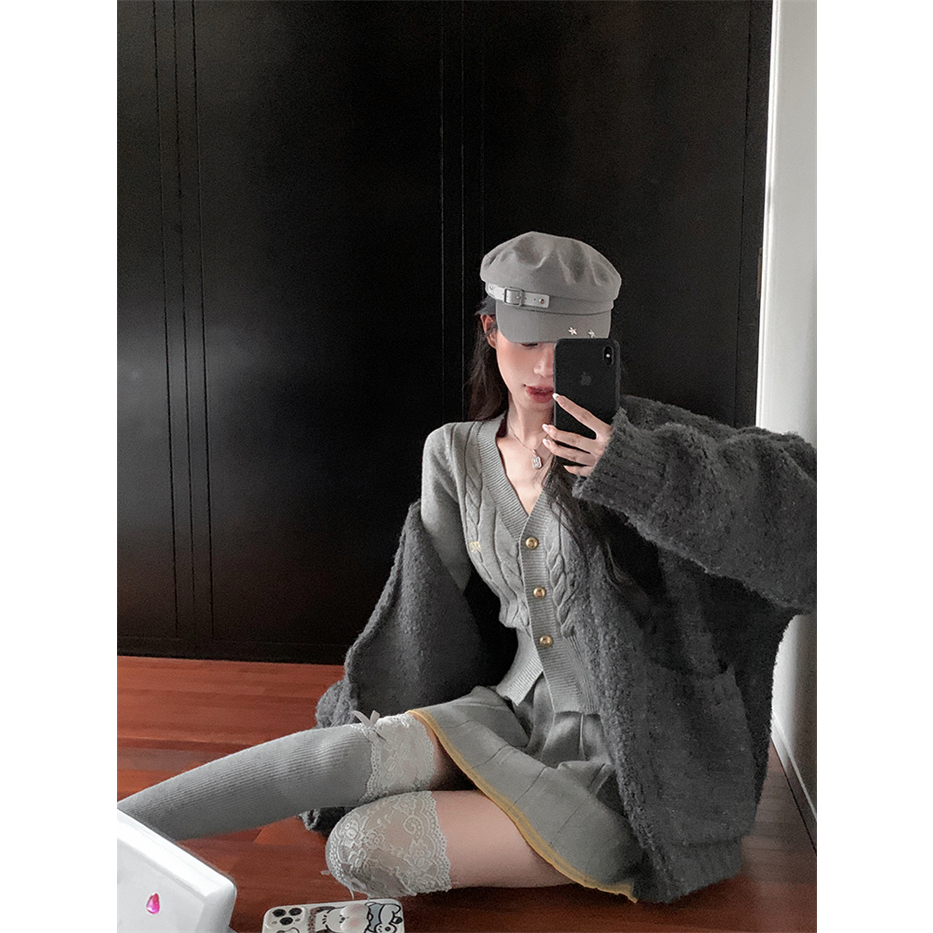 NZN Bộ áo dệt kim dài tay thời trang mùa thu dành cho nữ + Váy bô