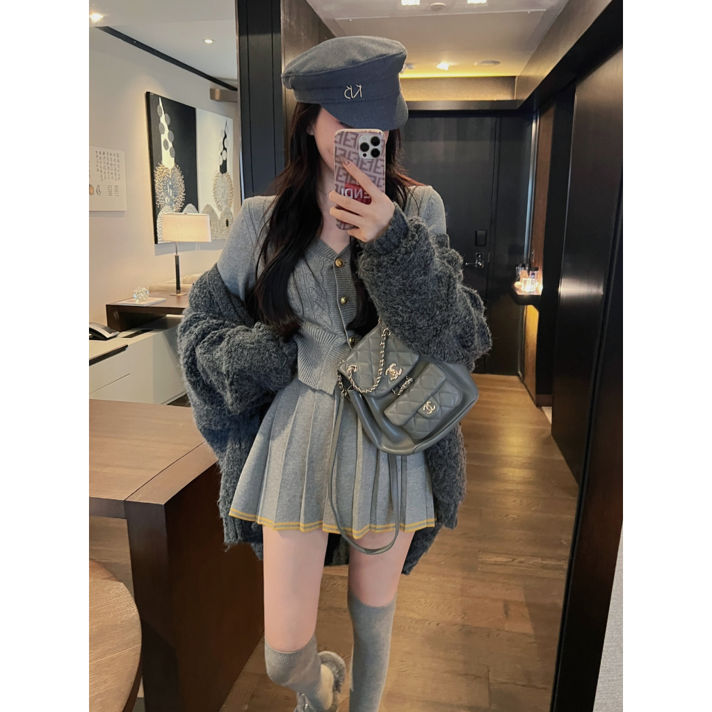 NZN Bộ áo dệt kim dài tay thời trang mùa thu dành cho nữ + Váy bô