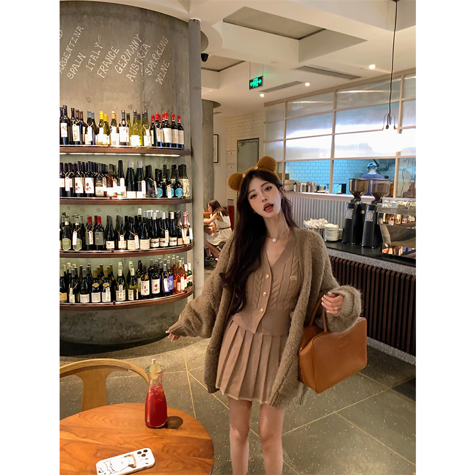 NZN Bộ áo dệt kim dài tay thời trang mùa thu dành cho nữ + Váy bô