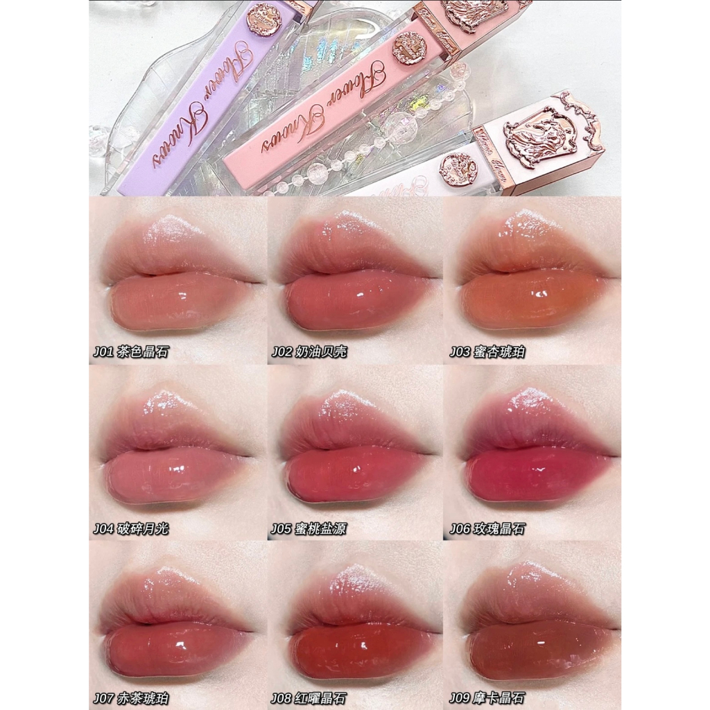 FLOWER KNOWS Son Bóng Họa Tiết Hoa Kỳ Lân Đính Pha Lê Xinh Xắn