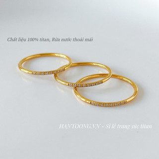  Nhẫn nữ làm bằng titan không gỉ mạ vàng 18k thiết kế nhiều đá xinh xắn dễ thương phong cách hàn quốc 