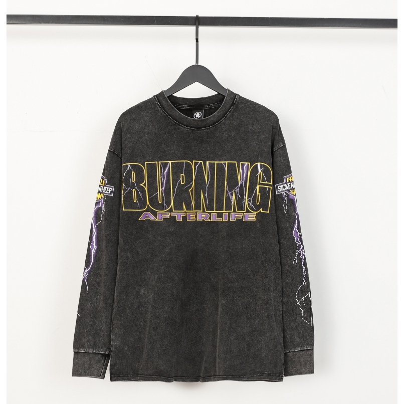 Áo Thun unisex Tay Dài In Hình hellstar hell star wash Phong Cách Đường Phố Mới