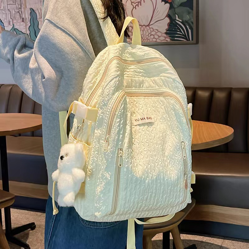 Ba Lô Đi Học Vải Nhung Kẻ Màu Trơn Dễ Thương Phong Cách Nhật Hàn Cho Nữ