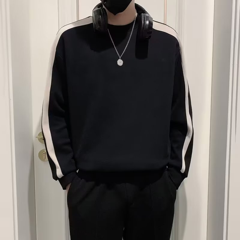 Áo Sweater Chui Đầu Cổ Tròn Màu Sắc Tương Phản Thời Trang Xuân Thu Chất Lượng Cao Cho Nam huamian