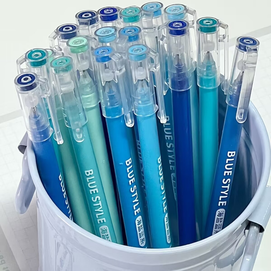 Ohaya Set 9 Bút Mực gel Nhiều Màu Sắc Loại Lớn Dòng Muối Biển Xanh Lam