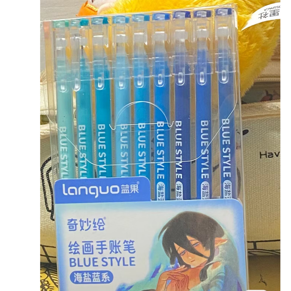 Ohaya Set 9 Bút Mực gel Nhiều Màu Sắc Loại Lớn Dòng Muối Biển Xanh Lam