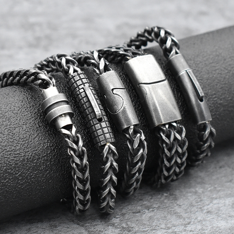 Vòng Tay Dây Xích Bằng Thép Không Gỉ Khóa Nam Châm Phong Cách punk Cổ Điển Cho Nam