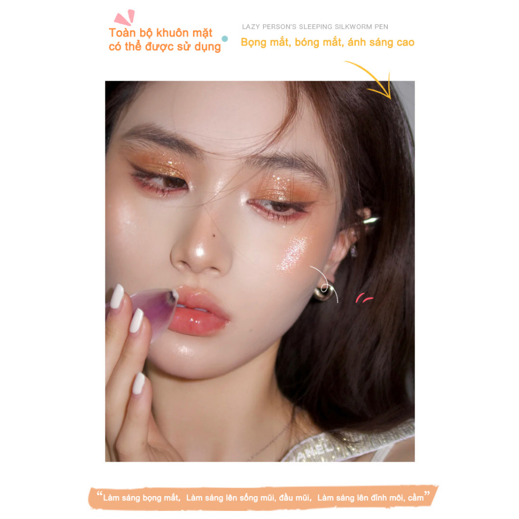Bút Con Tằm Lười Thỏi Bắt Sáng Phấn Mắt Lấp Lánh Không Thấm Nước Làm Sáng Trang Điểm Mắt