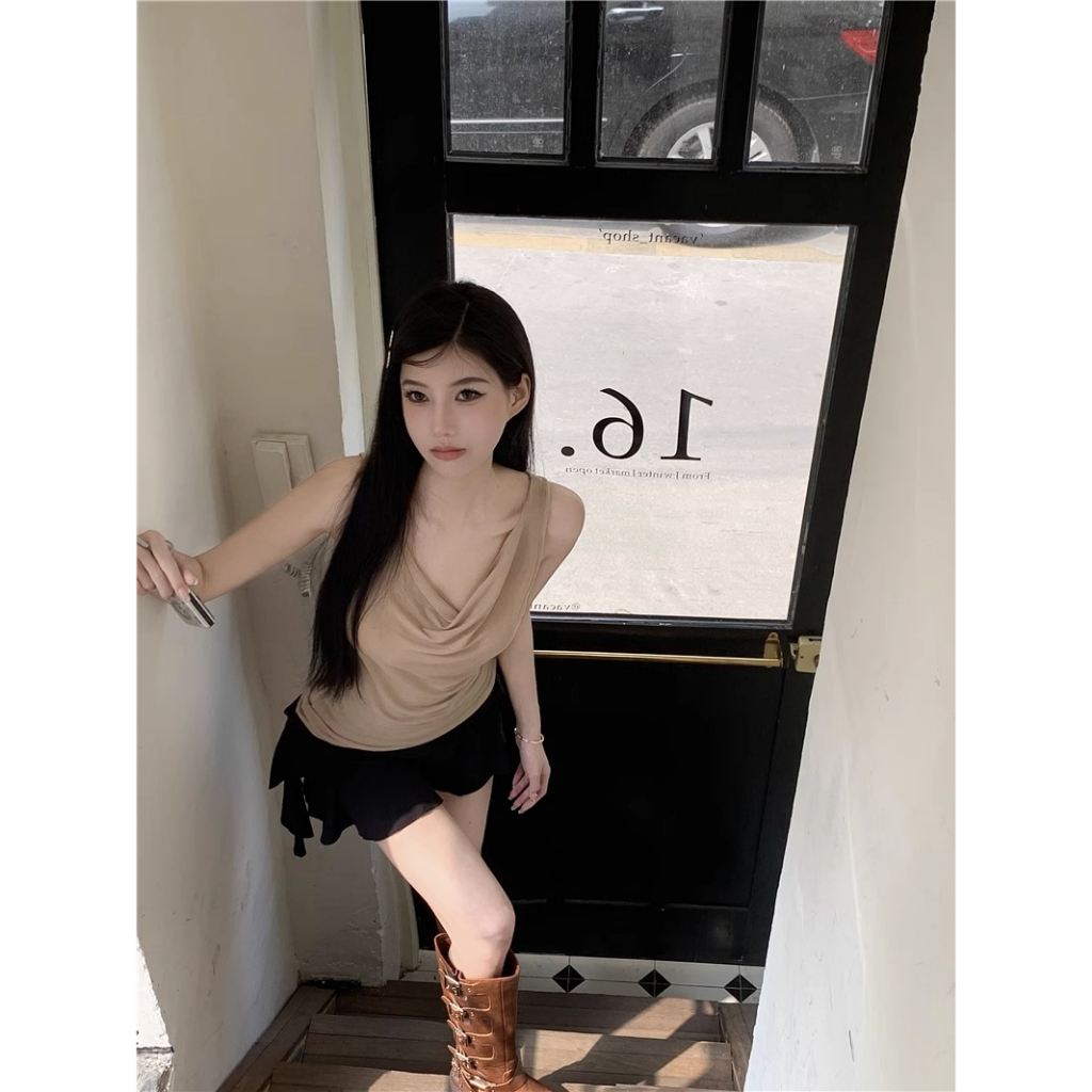 Áo Hai Dây Màu Đen Phong Cách Mỹ Thời Trang Mùa Hè Cho Nữ