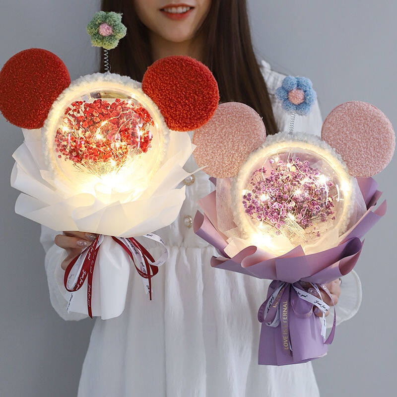 Telelar Bó Hoa Khô Hình Chuột mickey Xinh Xắn Làm Quà Tặng Sinh Nhật Cho Bé