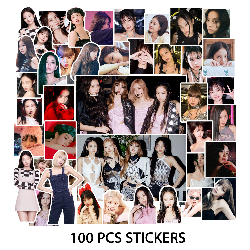 Set 100 nhãn dán Blackpink THE ALBUM Lisa Jennie Jisoo Rose trang trí laptop/điện thoại/vali