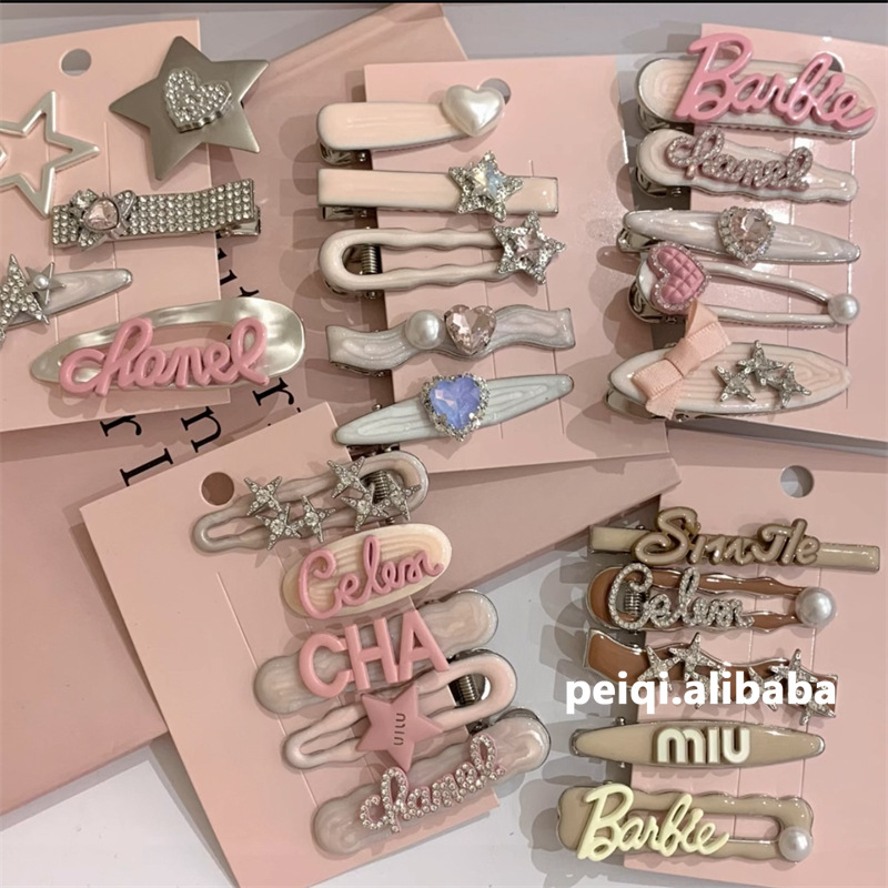 Bộ 5 / 7 Kẹp Tóc Mái Bằng Nhựa Melamine Phong Cách Búp Bê barbie Ngọt Ngào Cho Nữ