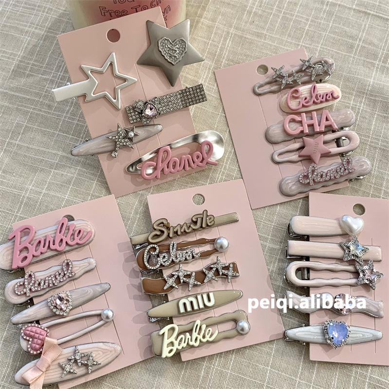 Bộ 5 / 7 Kẹp Tóc Mái Bằng Nhựa Melamine Phong Cách Búp Bê barbie Ngọt Ngào Cho Nữ
