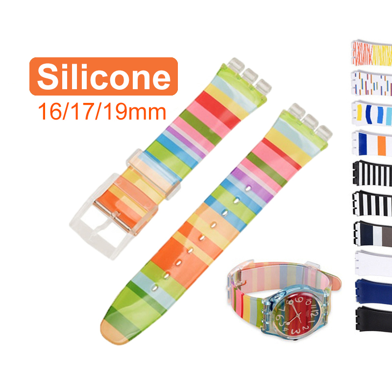 Dây Đeo Đồng Hồ Thay Thế Bằng Cao Su PVC Mềm Chống Nước Nhiều Màu Sắc Cho Swatch 16mm 17mm 19mm