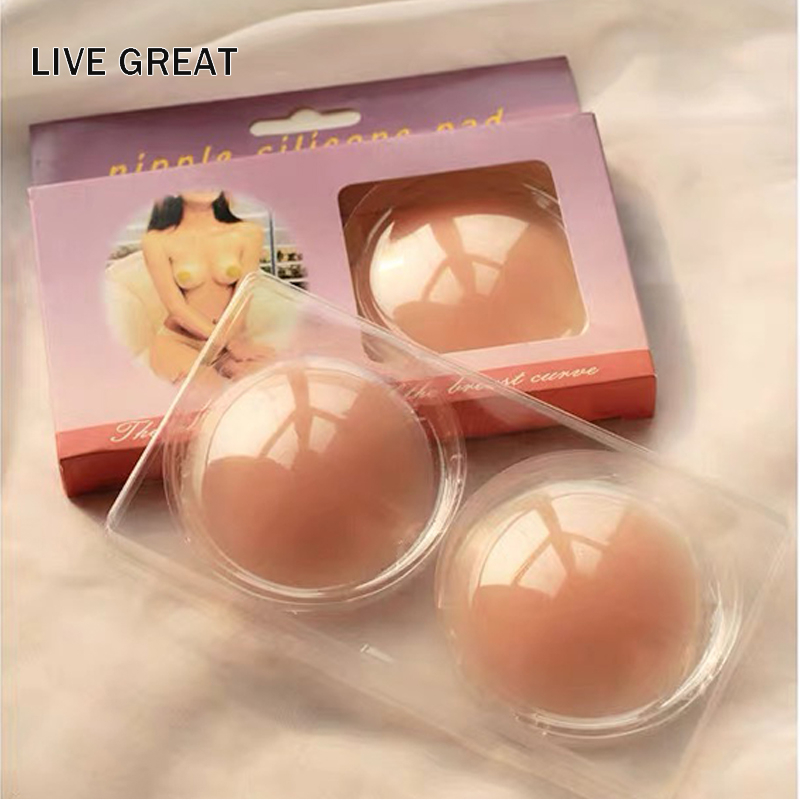 Miếng dán ngực tròn LIVE GREAT chất liệu cao su silicone màu trơn thoáng khí