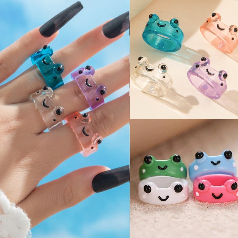 beautycoco🍊Nhẫn Hình Chú Ếch Xanh Lá / Hồng Trong Suốt Kiểu Hàn Quốc Thời Trang Cho Cặp Đôi / Bạn Bè