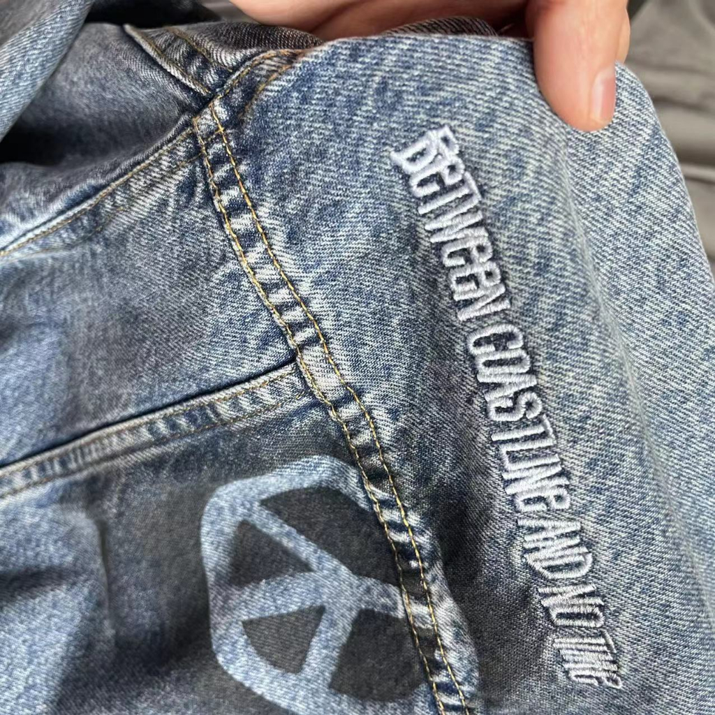 Stussy Áo Khoác denim Dáng Rộng Họa Tiết graffiti Vẽ Tay 8 Màu Đen Thời Trang Thu Đông Cho Cặp Đôi