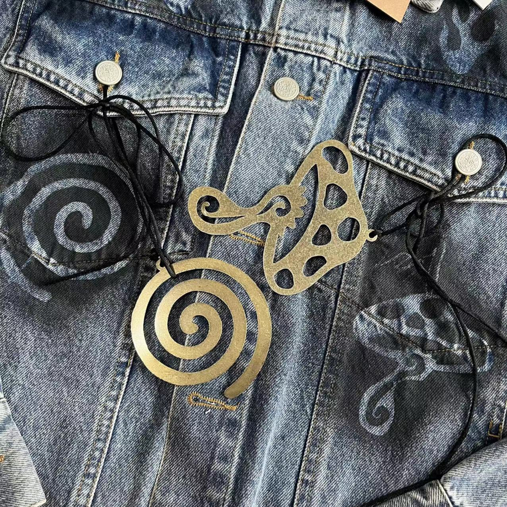 Stussy Áo Khoác denim Dáng Rộng Họa Tiết graffiti Vẽ Tay 8 Màu Đen Thời Trang Thu Đông Cho Cặp Đôi