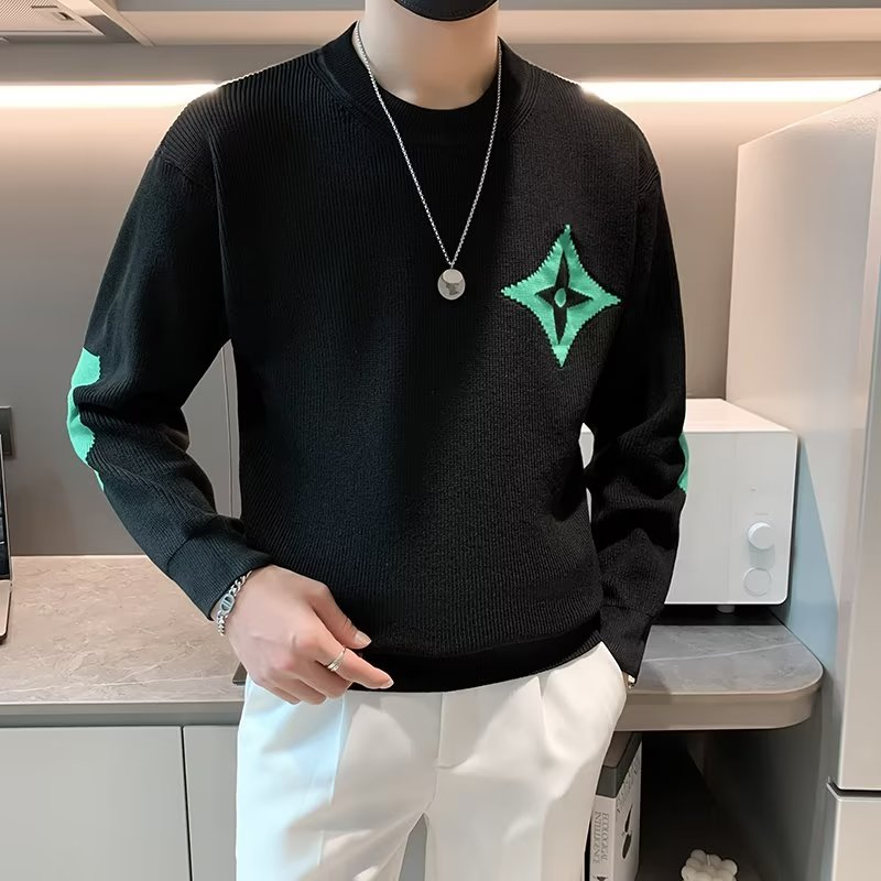 Áo sweater Cổ Tròn Dáng Ôm Phối Màu Tương Phản Cá Tính Thời Trang Cho Nam