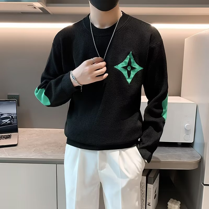 Áo sweater Cổ Tròn Dáng Ôm Phối Màu Tương Phản Cá Tính Thời Trang Cho Nam