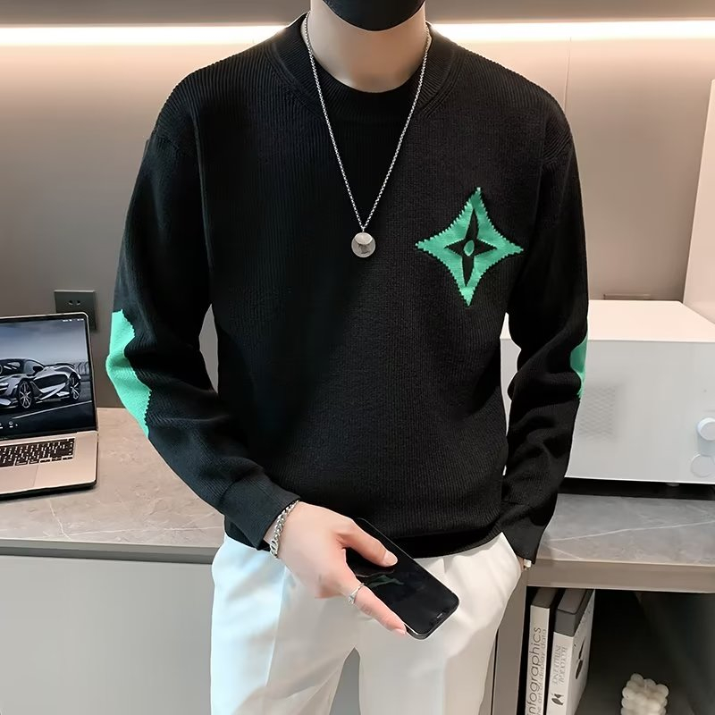 Áo sweater Cổ Tròn Dáng Ôm Phối Màu Tương Phản Cá Tính Thời Trang Cho Nam