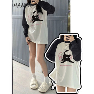 Áo thun HANLU tay dài raglan phối màu tương phản thời trang cho cặp đôi