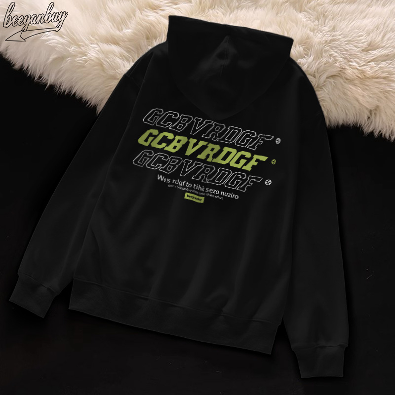 Áo Hoodie Cotton đen BEEYANBUY áo nỉ tay dài thời trang vintage in hình unisex 100% cotton-Y0391